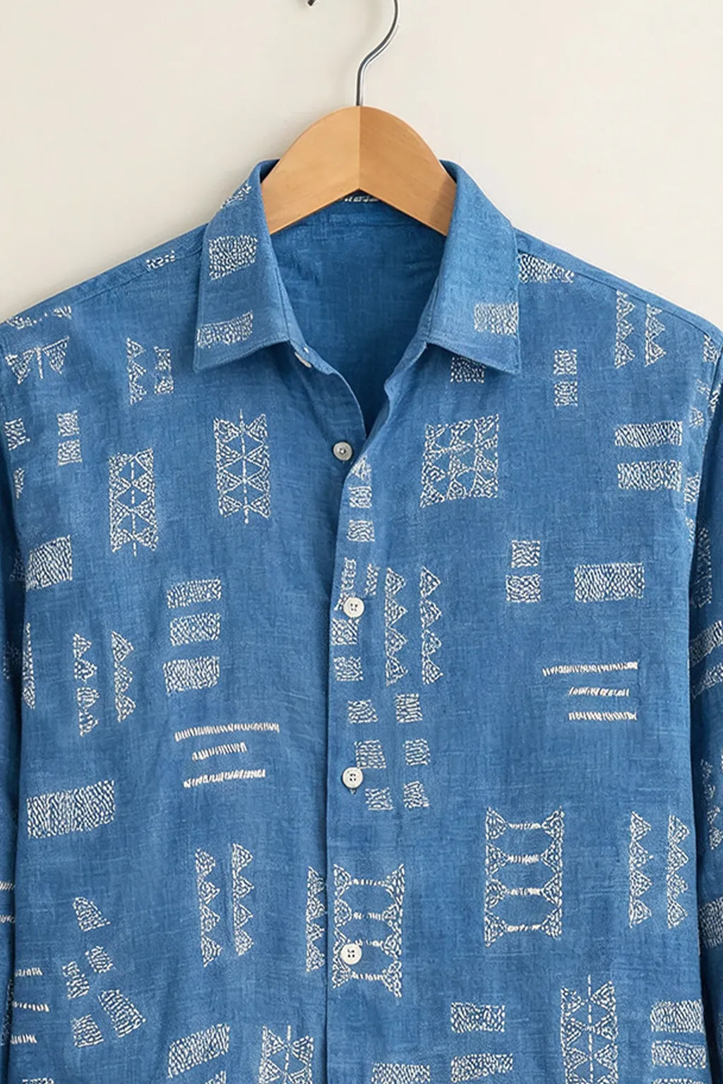 Men’s Blue Ethnic Printed Cotton Shirt