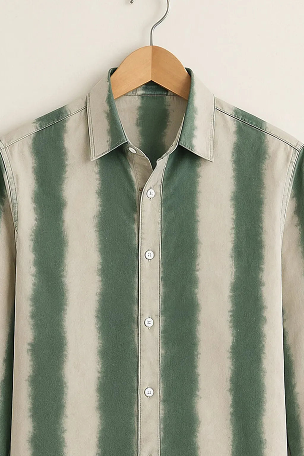 Ivory Green Striped Casual Shirt