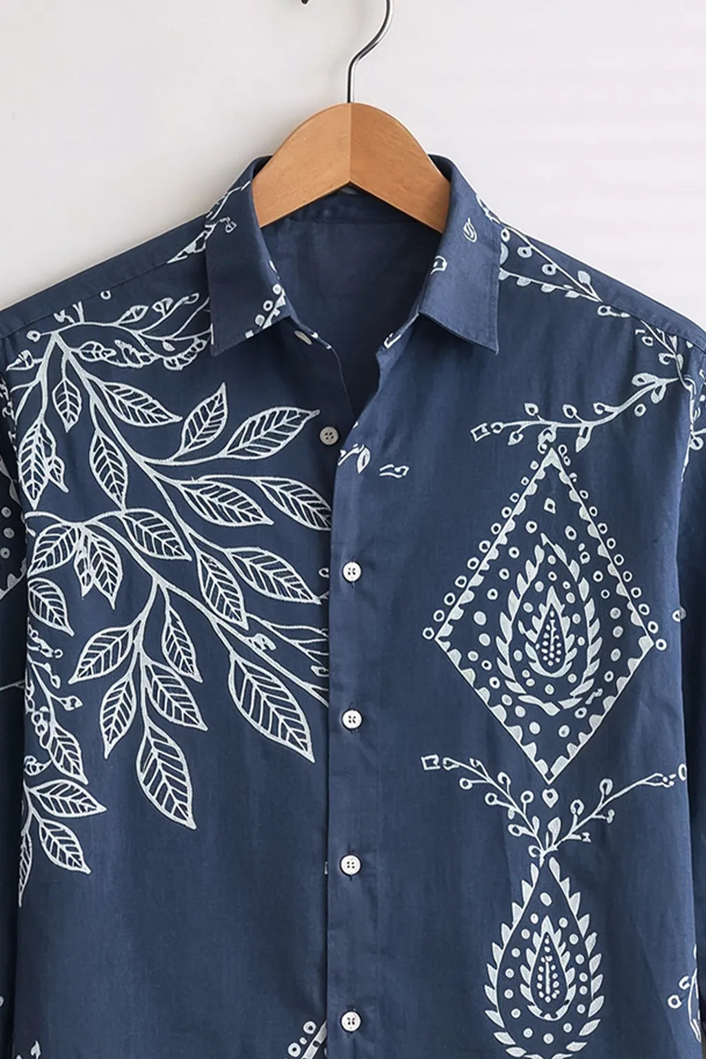 Indigo Folk Print Cotton Shirt