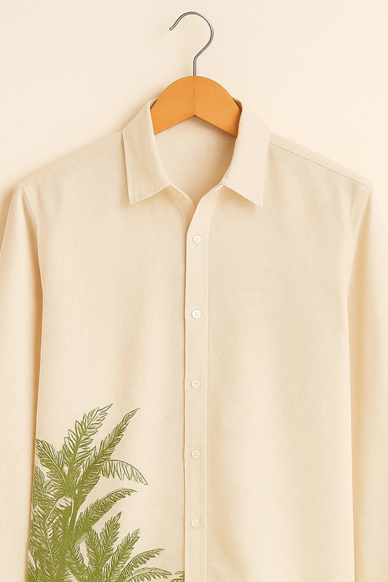 Tropical Leaf Cream Cotton Shirt