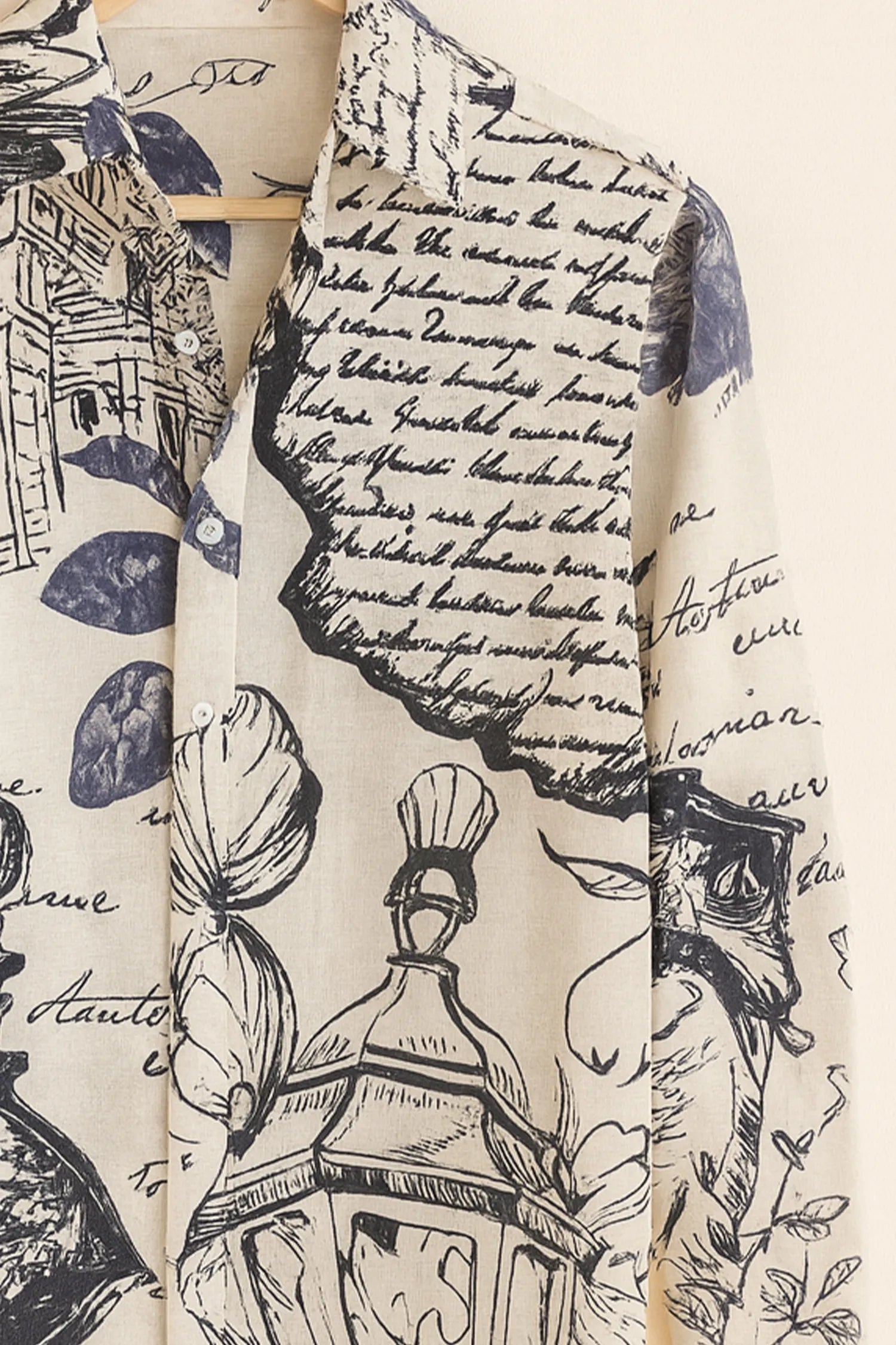 Vintage Script Sketch Cotton Shirt