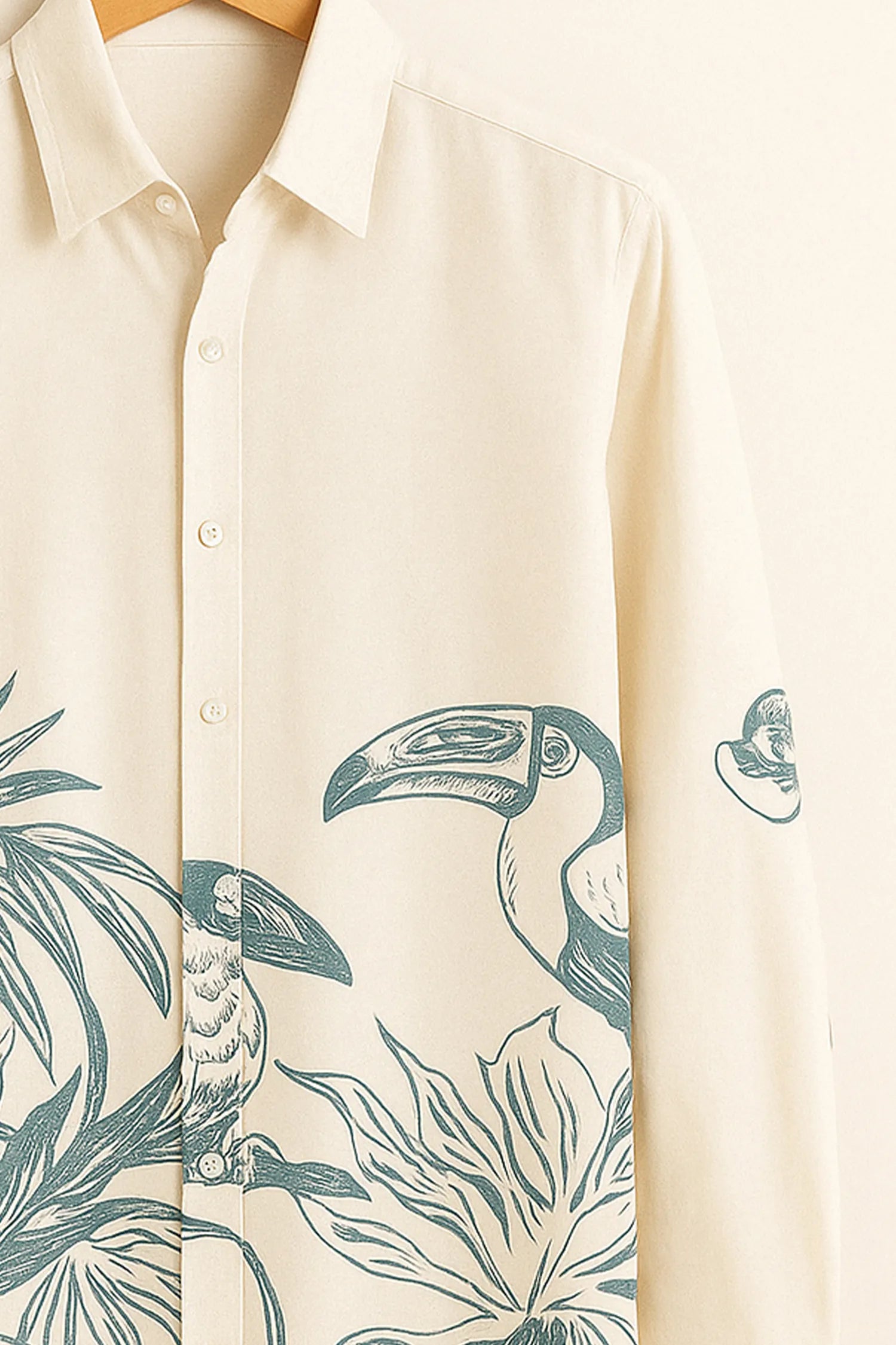 Jungle Bird Pattern Cotton Shirt