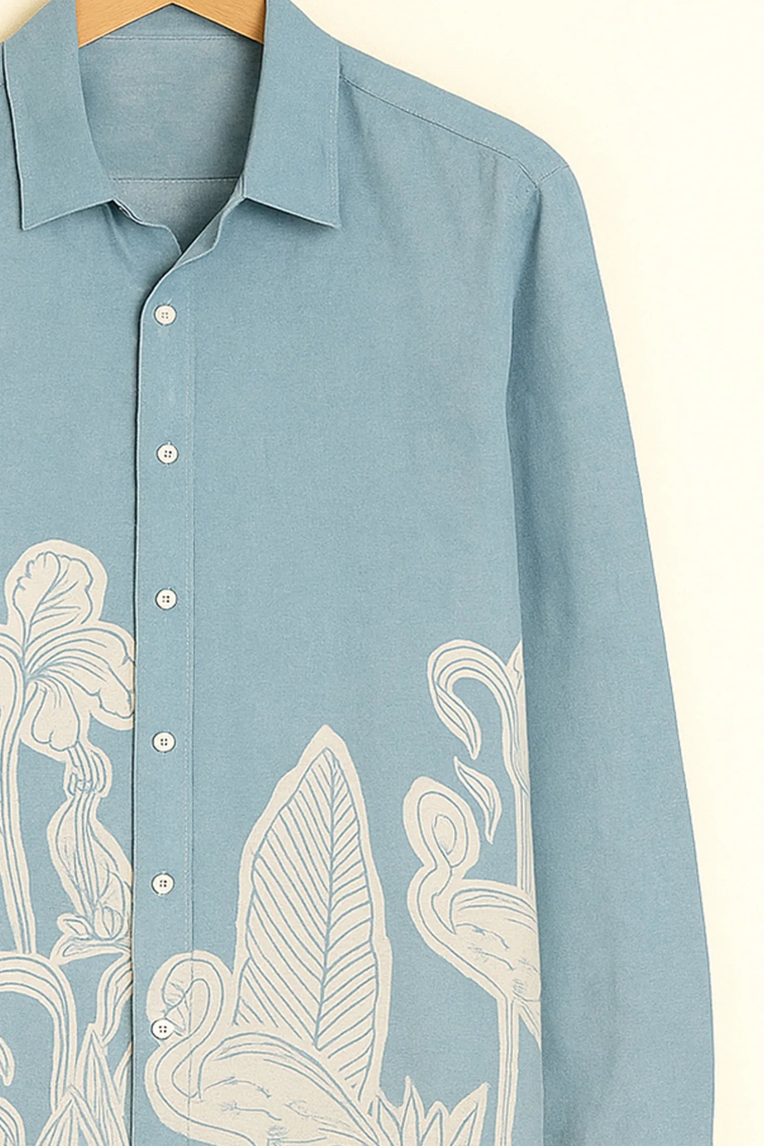 Botanical Flamingo Blue Cotton Shirt