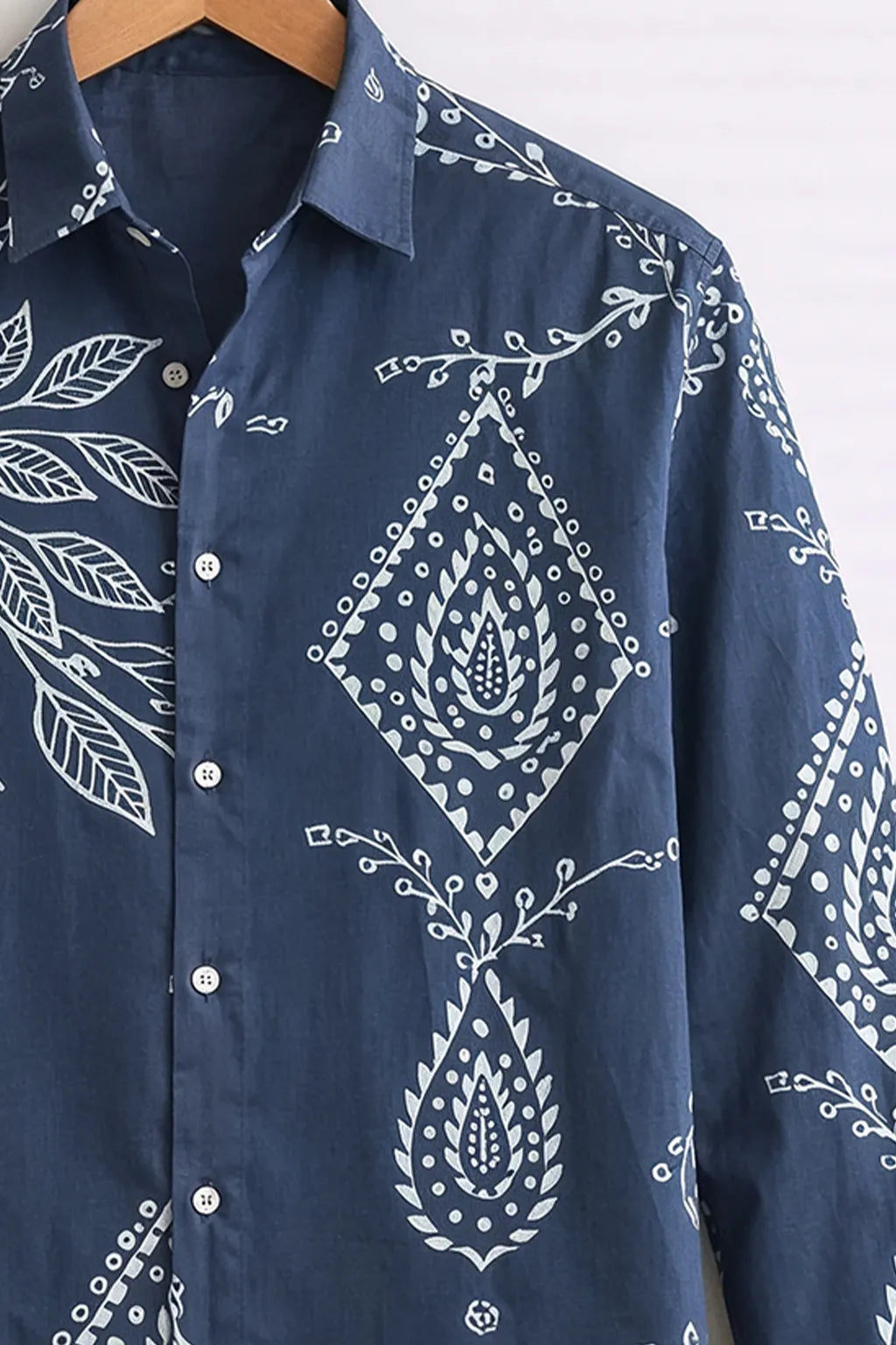 Indigo Folk Print Cotton Shirt