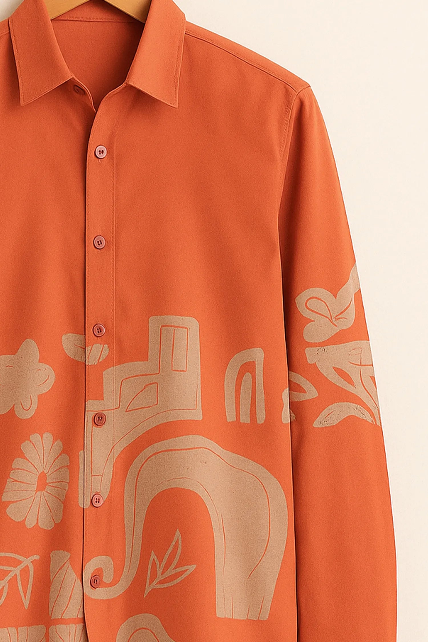 Terracotta Abstract Motif Cotton Shirt