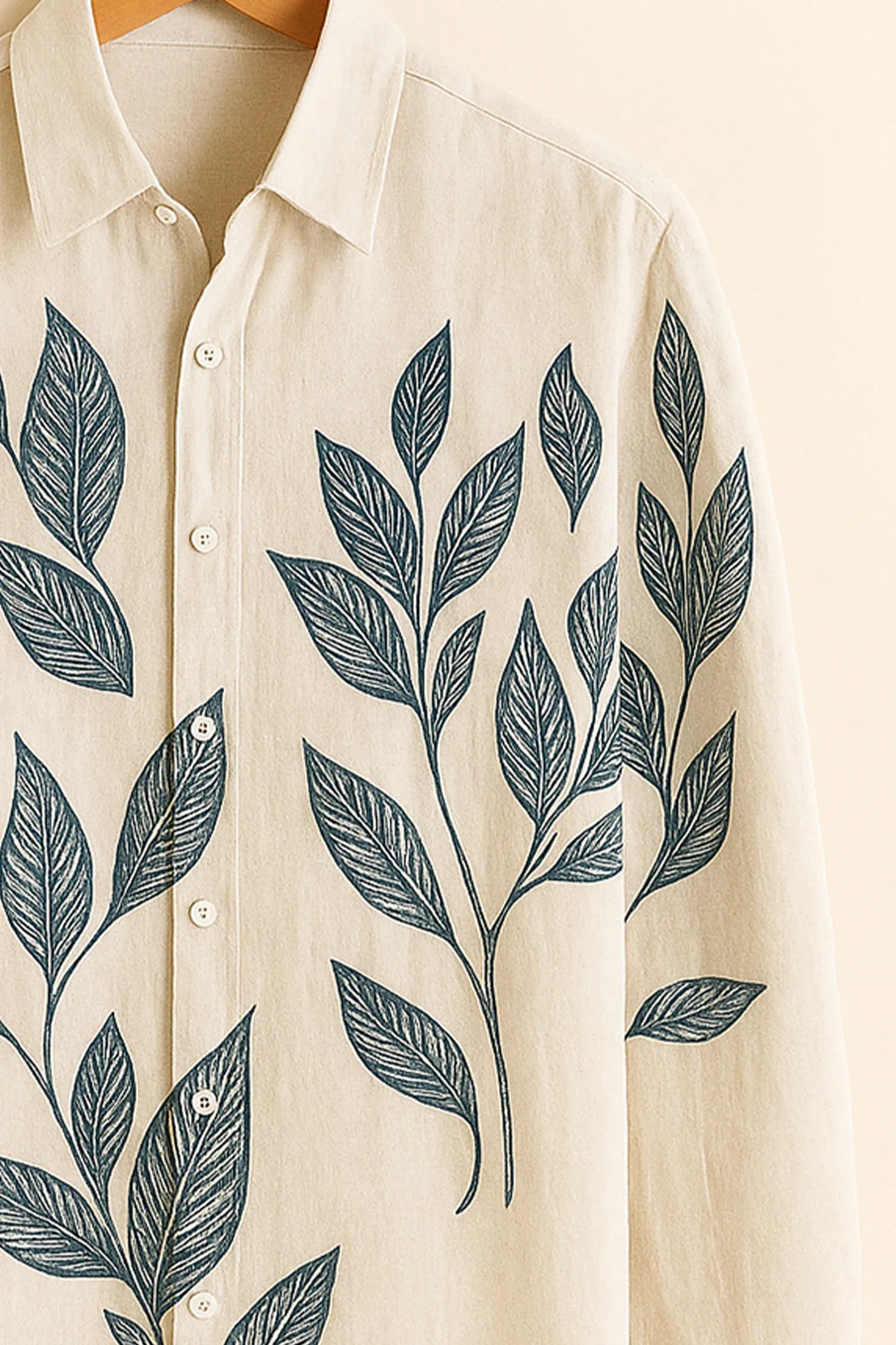 Minimal Botanical Cream Cotton Shirt