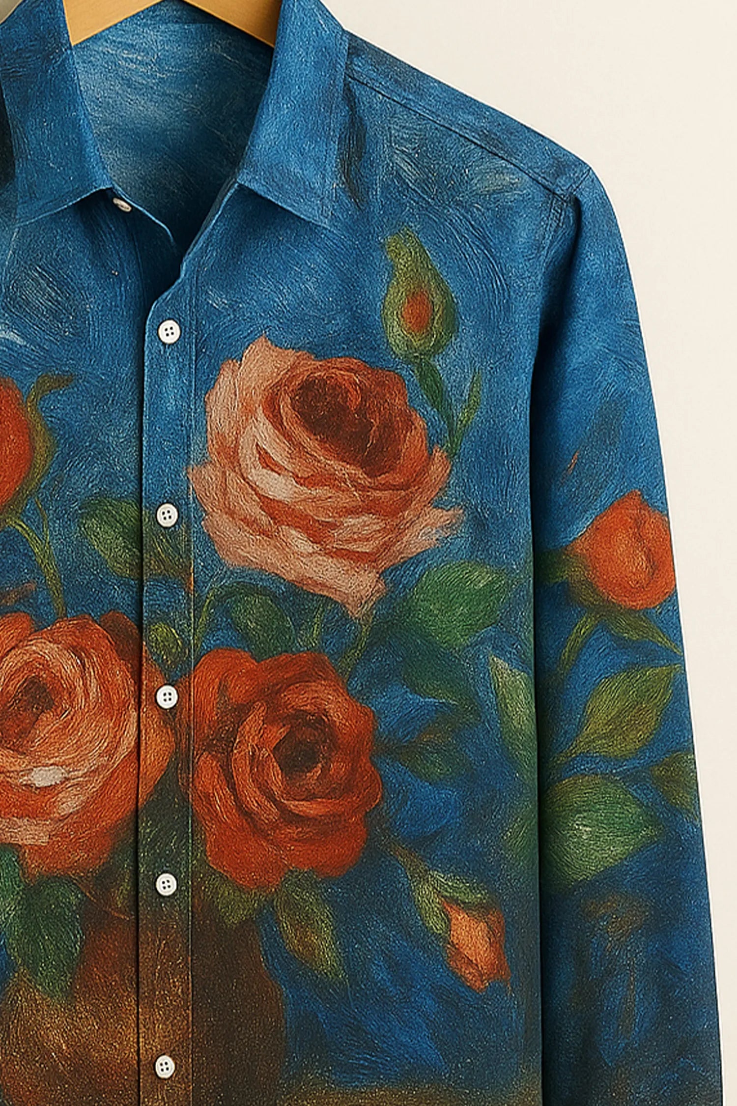 Vintage Rose Painting Cotton Shirt