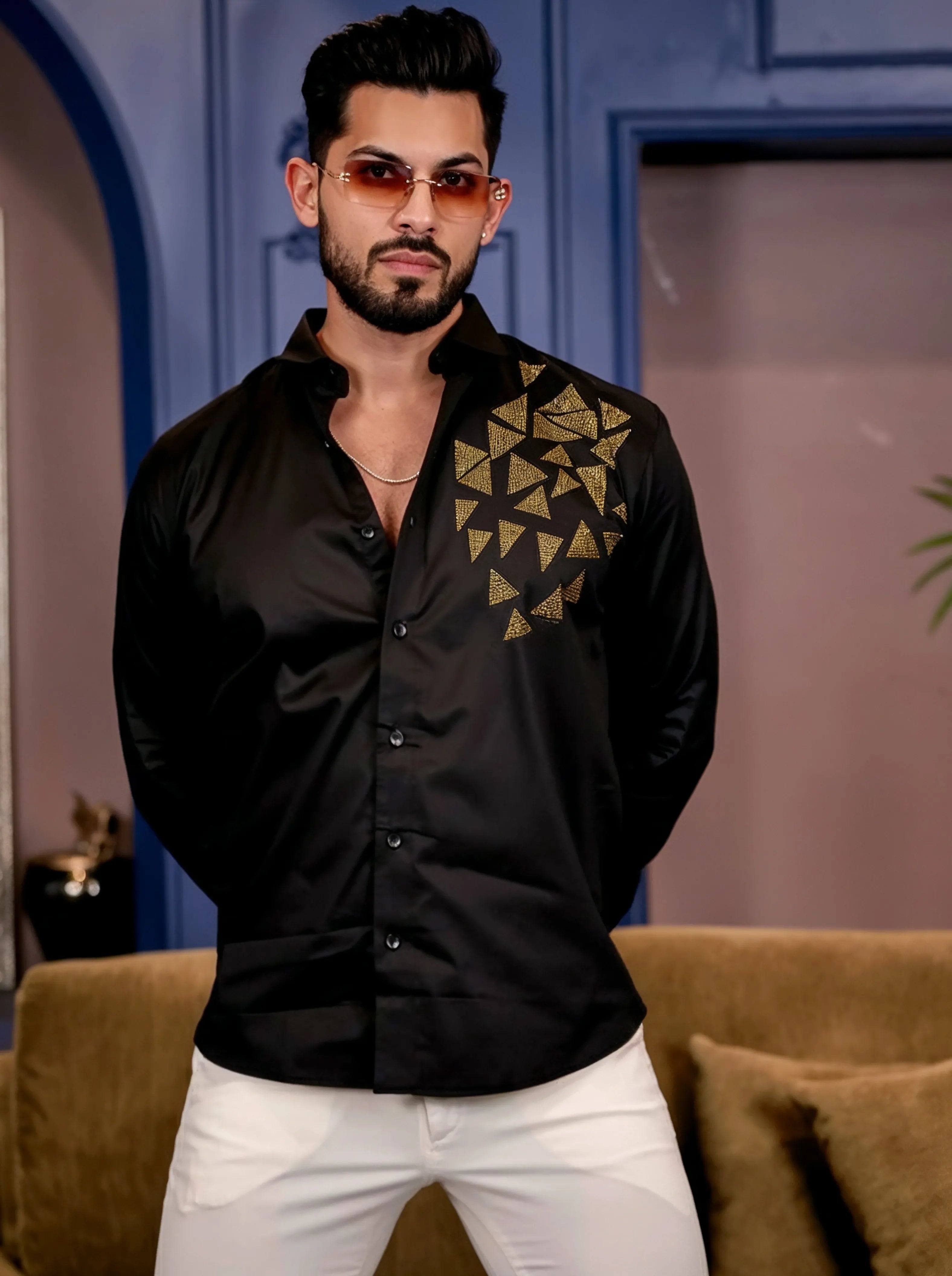 Men’s Black Geometric Jarkan Shirt