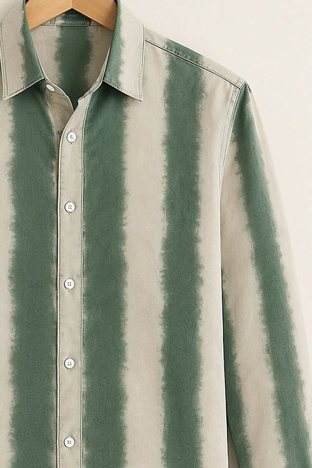 Ivory Green Striped Casual Shirt