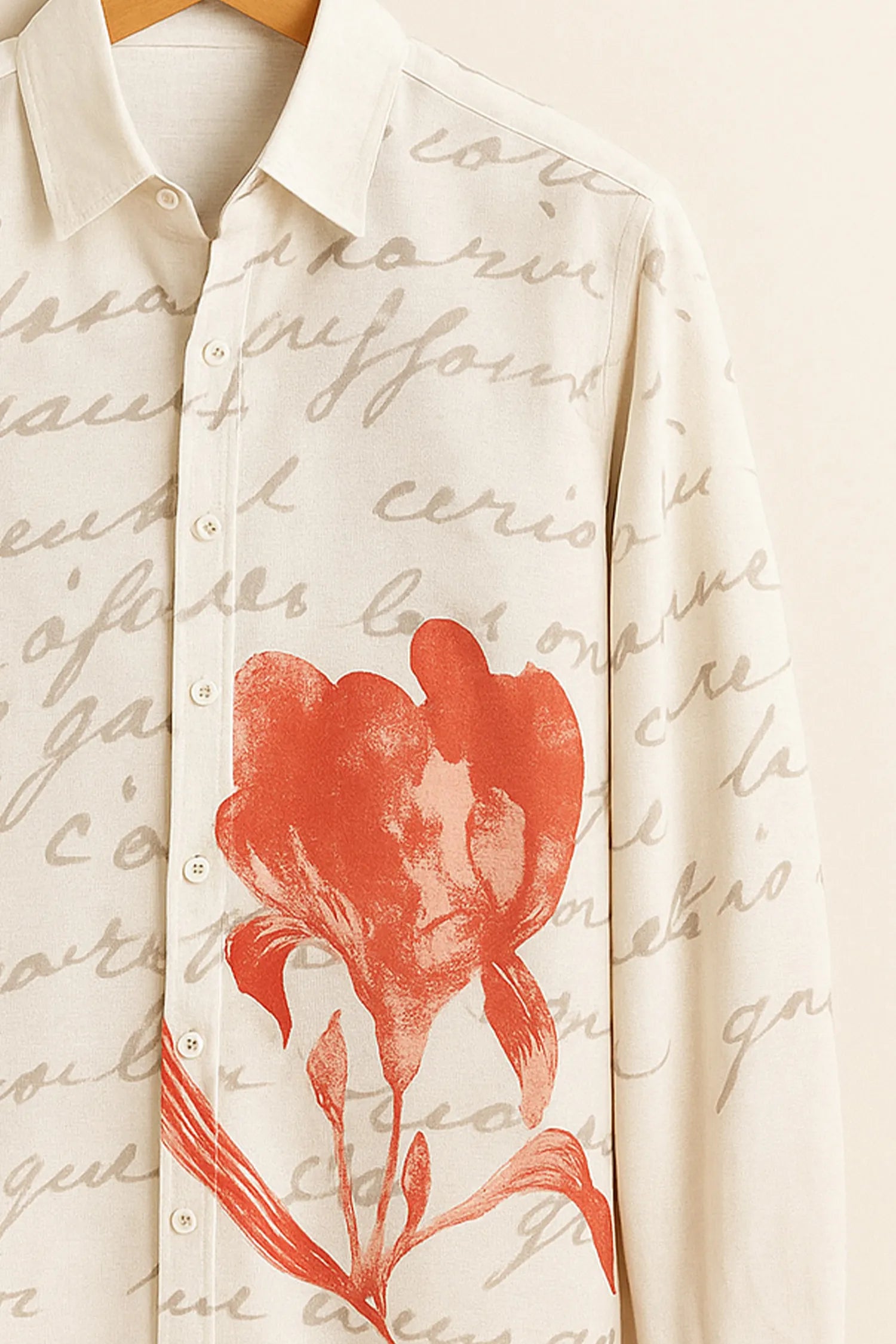 Scripted Blossom Art Cotton Shirt