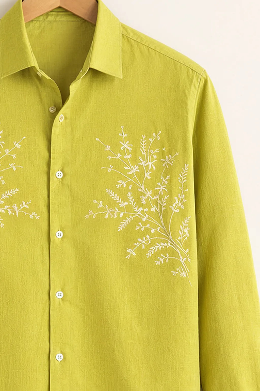 Men’s Green Embroidered Printed Cotton Shirt