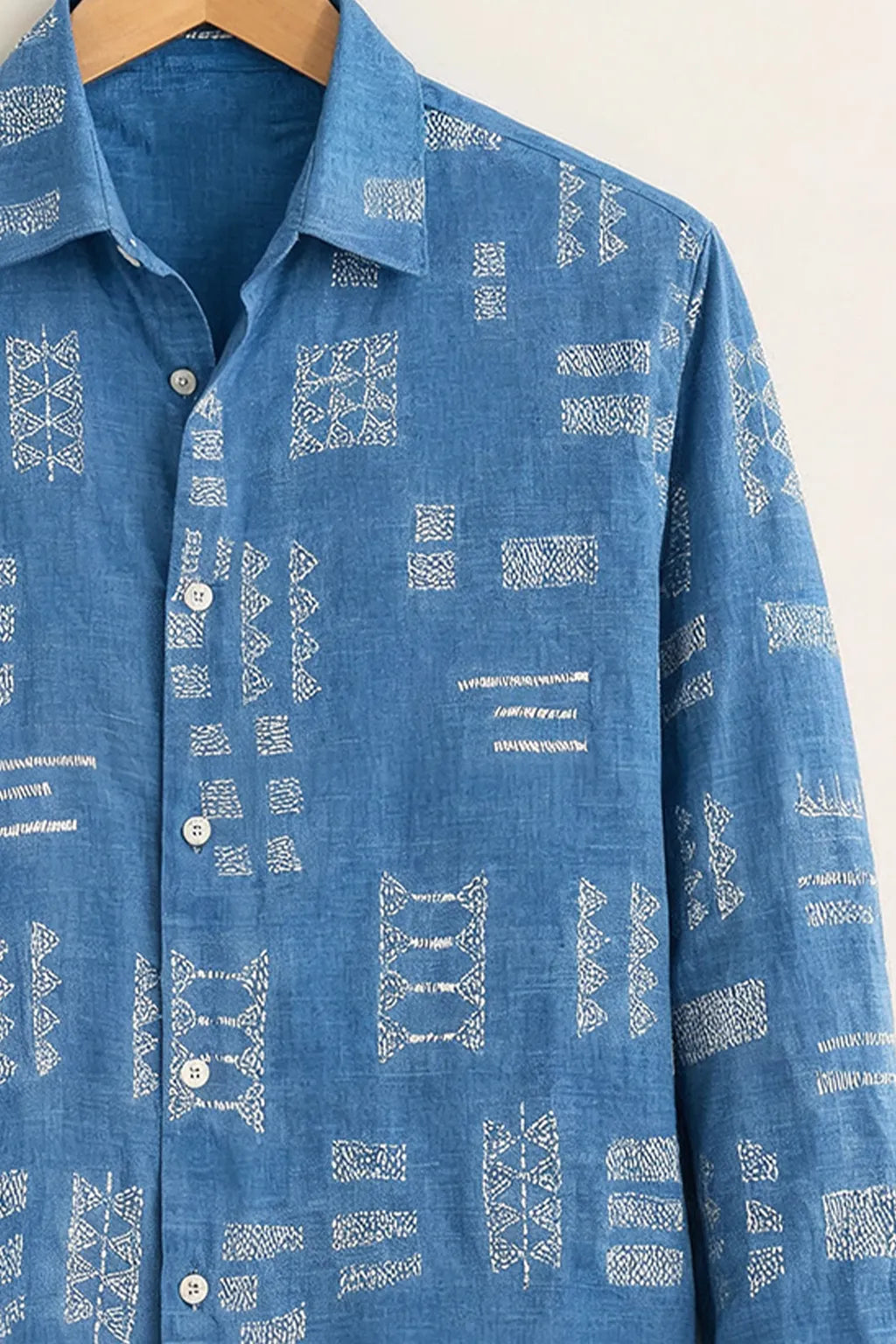 Men’s Blue Ethnic Printed Cotton Shirt