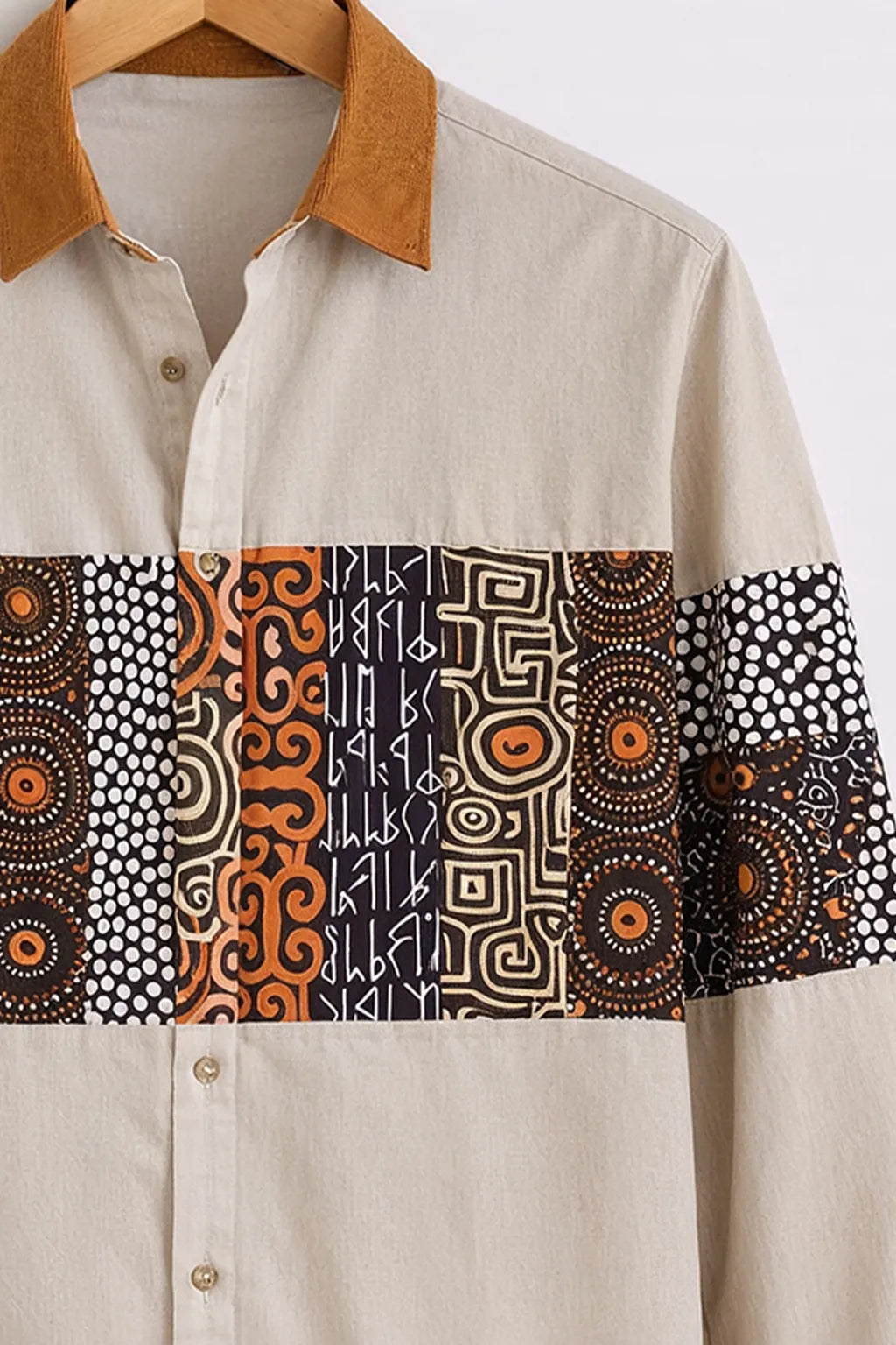 Men’s Stylish Beige Ethnic Panel Shirt