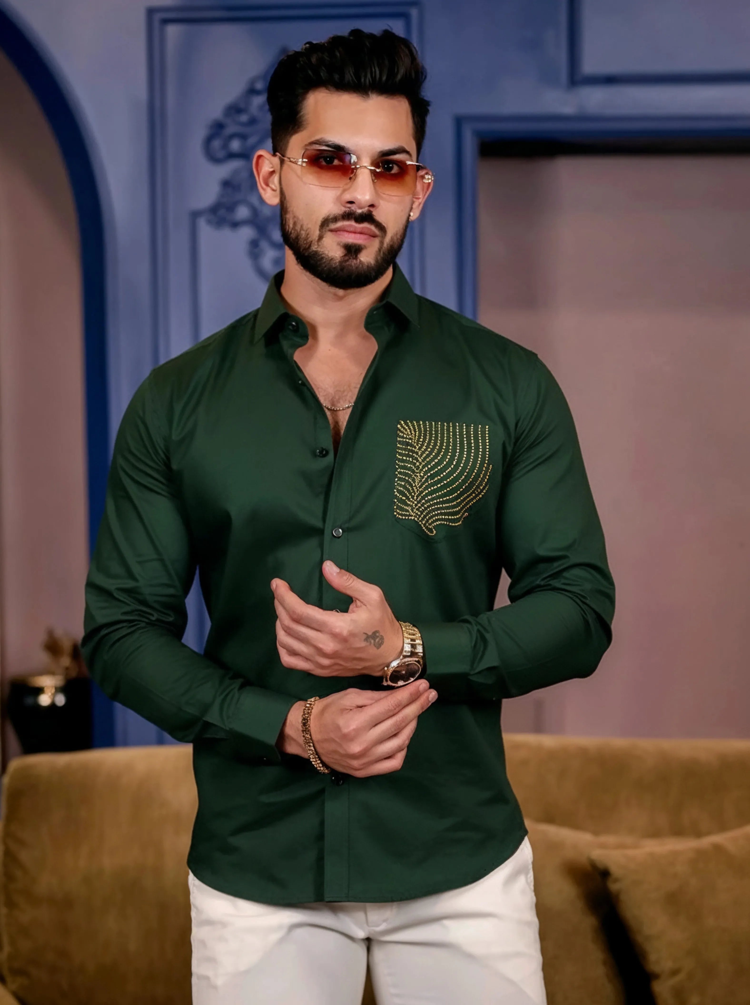 Men’s Dark Green Abstract Jarkan Shirt